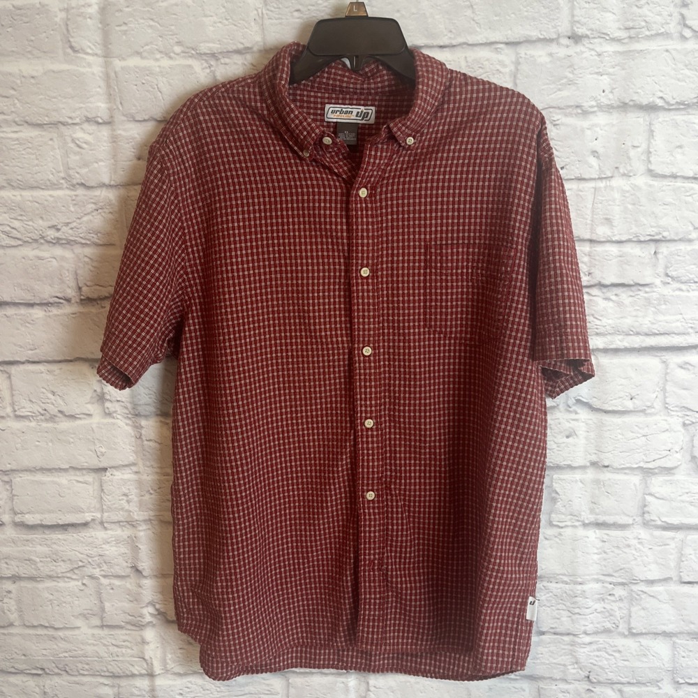 Urban Pipeline Men's Americana Cowboy Cotton Red  Checked Short Sleeve Shirt XL